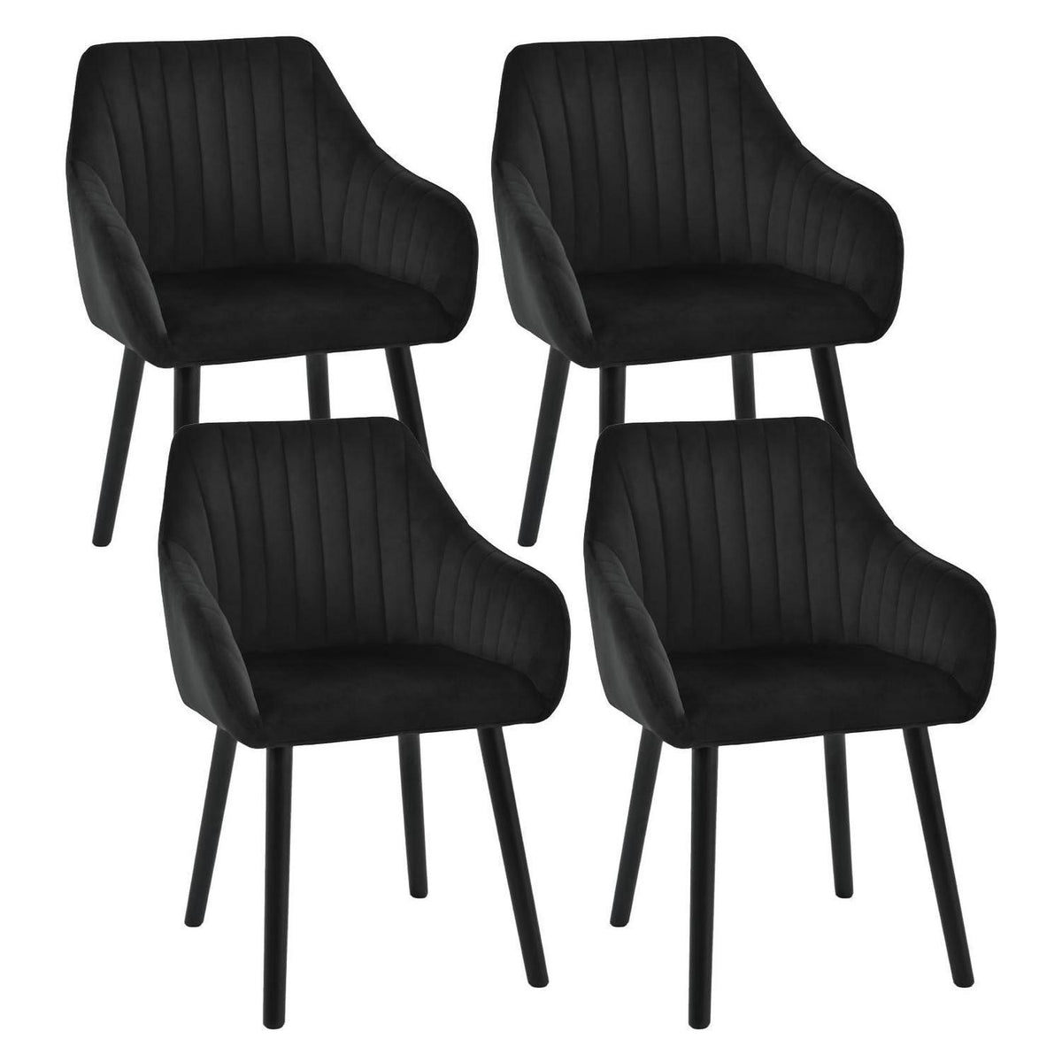 Esszimmerstühle 4er Set Schwarz Samt mit Holzbeinen & Armlehnen