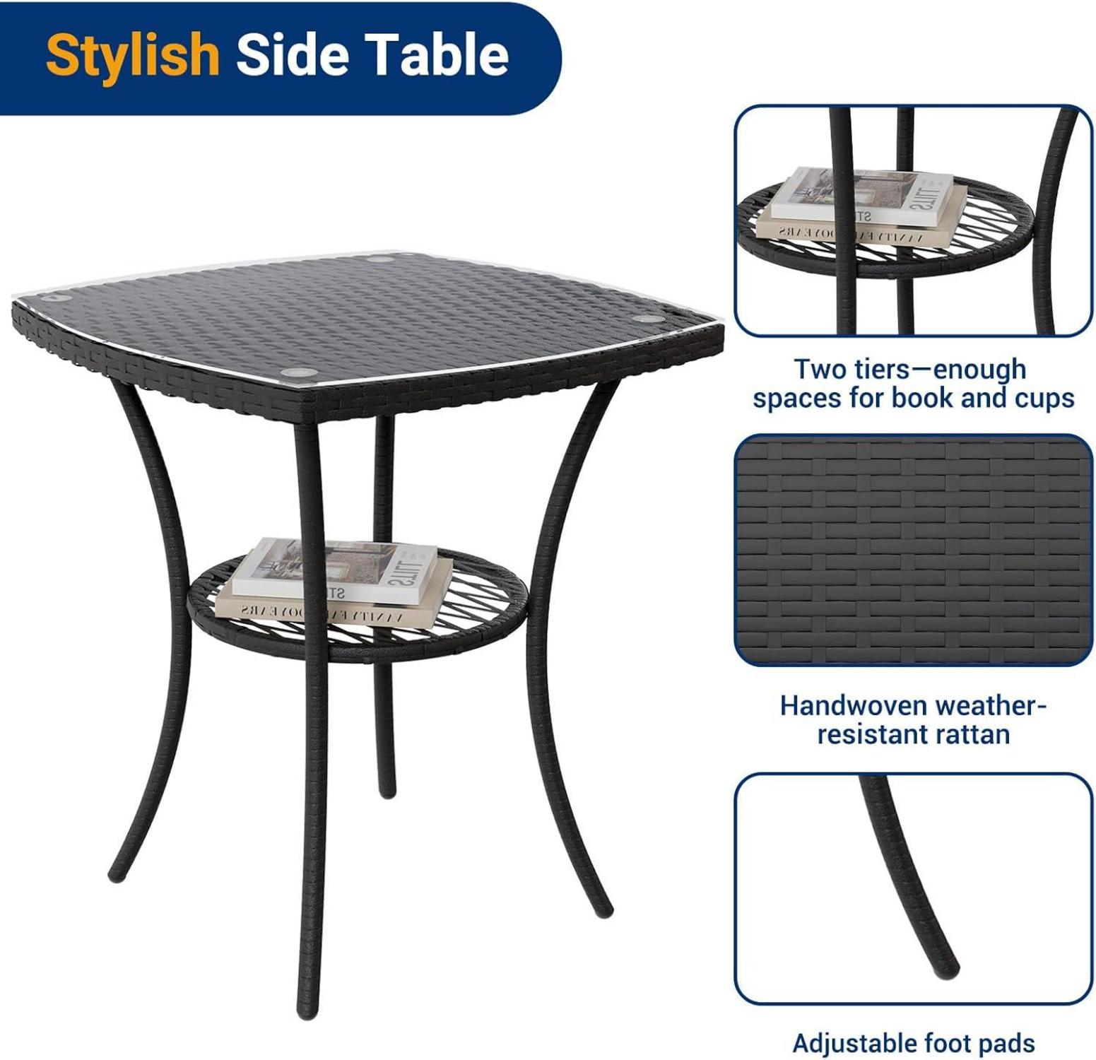 UDPATIO 3-Teiliges Gartenmöbel Set Schwarz Polyrattan Lounge
