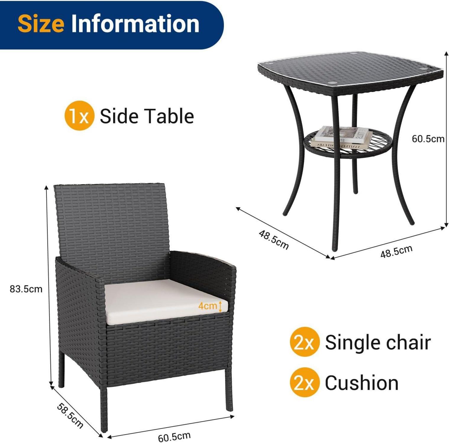Gartenmöbel Set 3-teilig Lounge Terrassenmöbel Schwarz