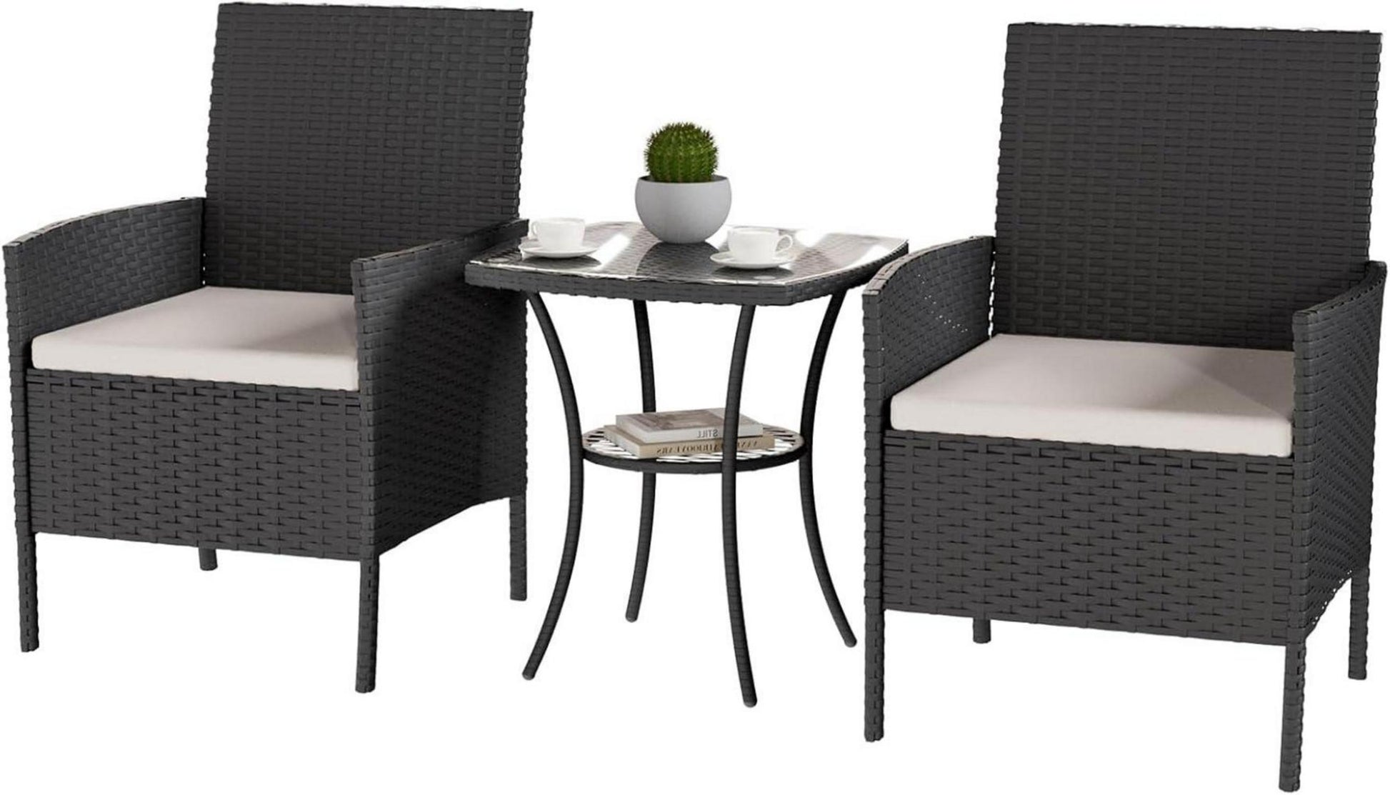 UDPATIO Gartenmöbel Set 3-Teilig Polyrattan Schwarz