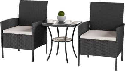 UDPATIO Gartenmöbel Set 3-Teilig Polyrattan Schwarz