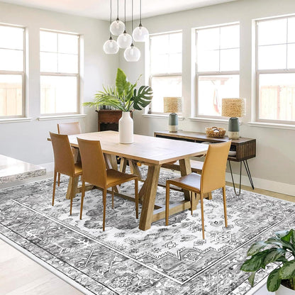 Boho Teppich 160x230cm Grau, rutschfest & waschbar
