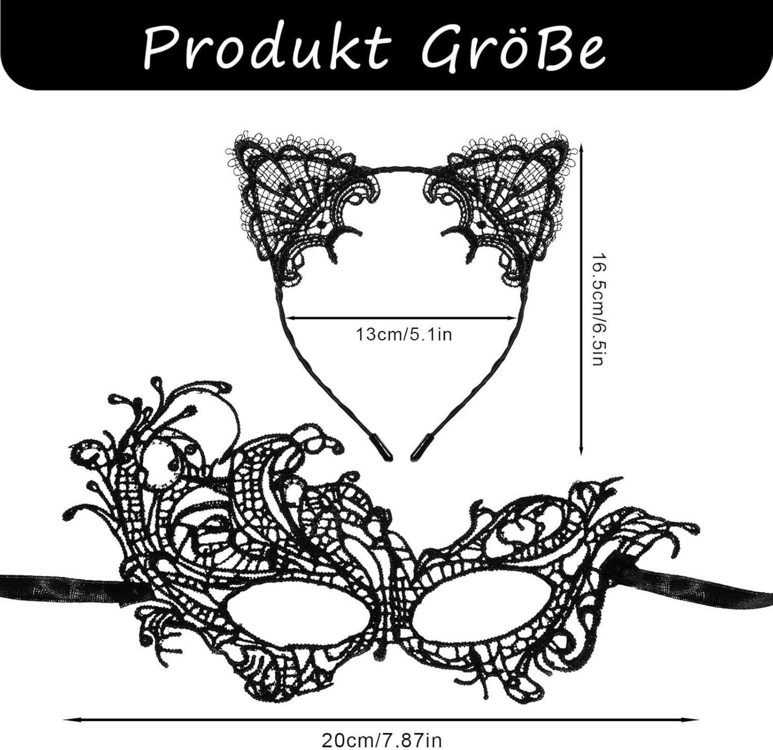 Sexy Catwoman Maske Set mit Spitzenmaske und Katzenohren