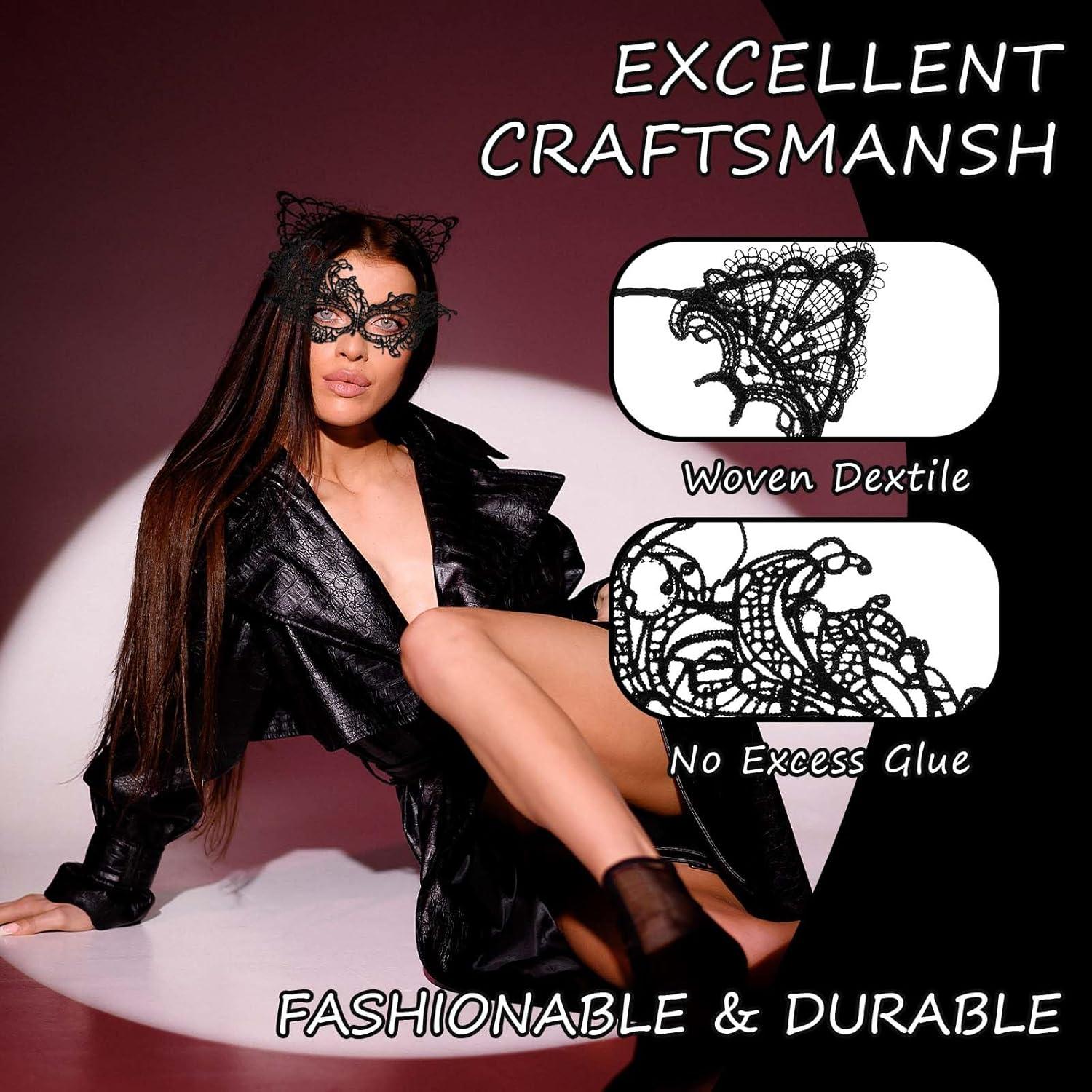 Katzenohren Haarreif Maske Set für Damen Karneval Halloween Maskerade