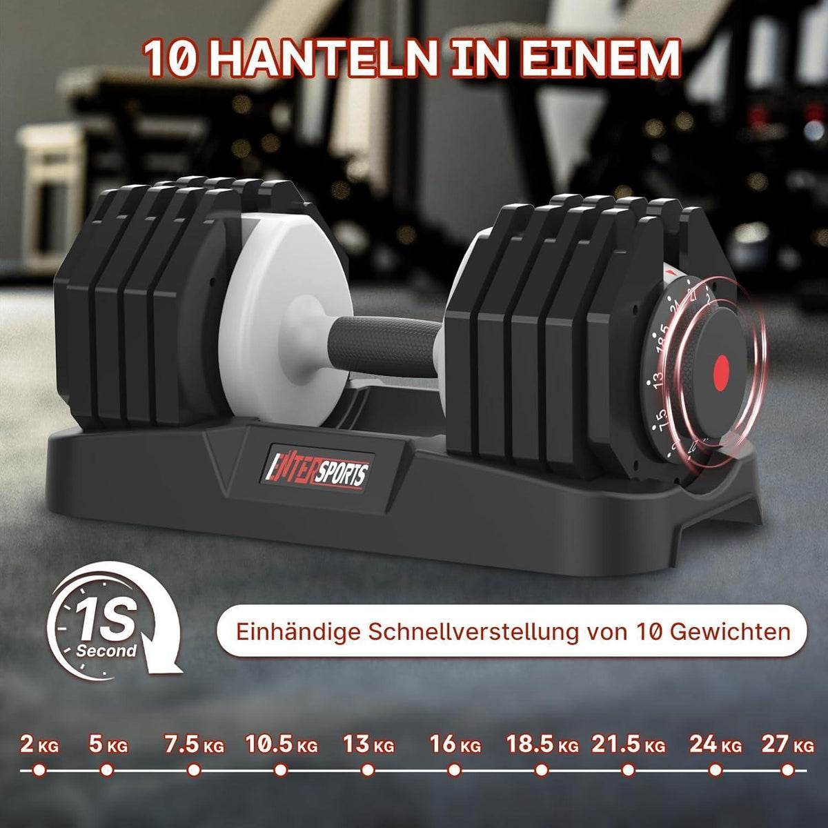Verstellbare Hantel 2-27kg mit 10 Gewichtsstufen