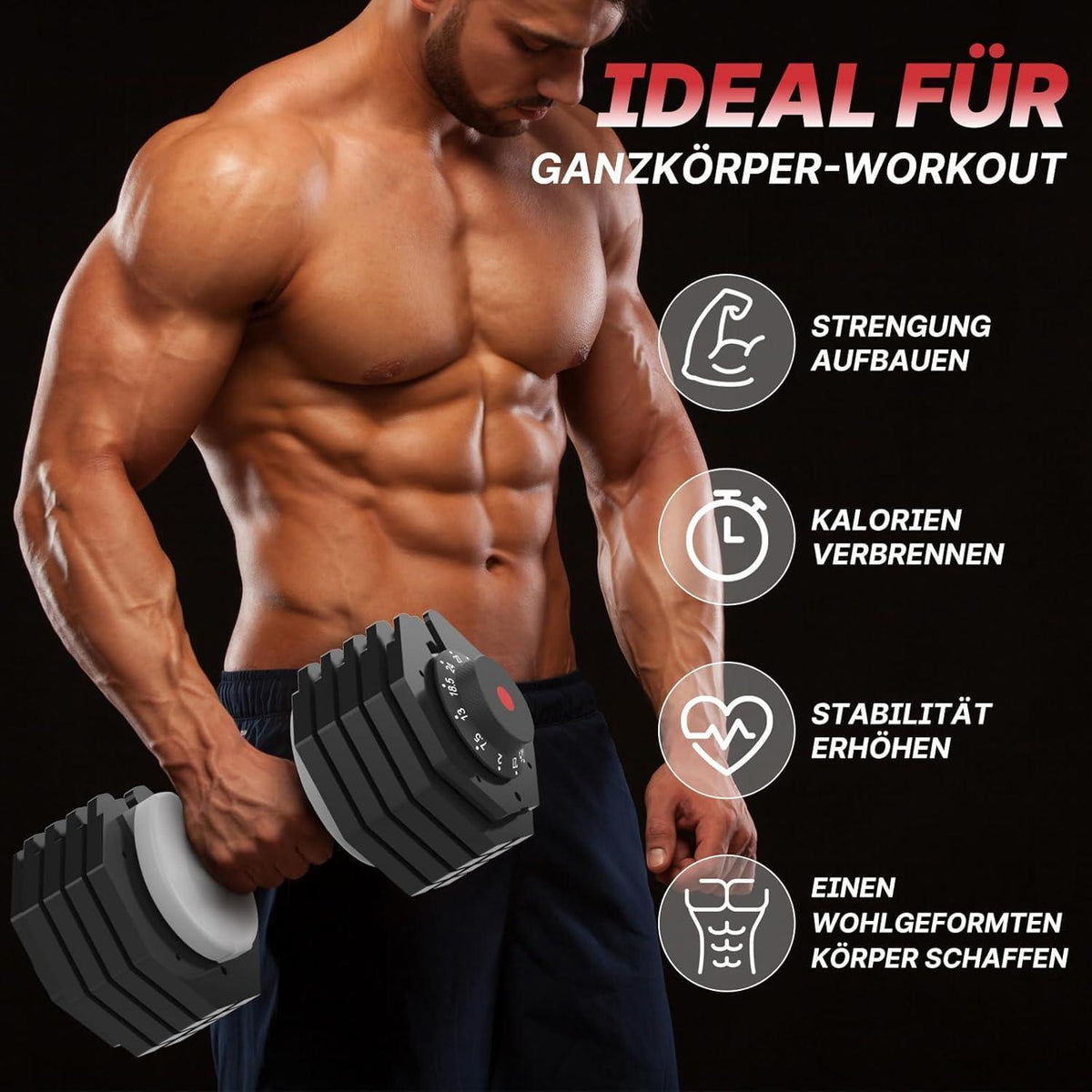 Verstellbare Hantel 2-27kg mit 10 Gewichtsstufen