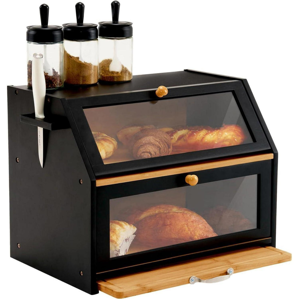 Brotkasten Bambus mit Schneidebrett und Sichtfenster