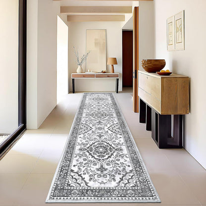 Läufer Teppich Küche 80x300 cm Grau Rutschfest Waschbar Retro