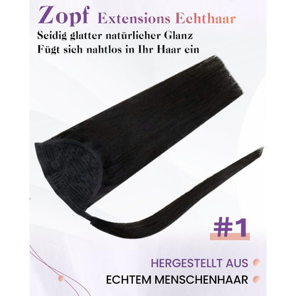 Echthaar Zopfverlängerung Schwarz 40cm