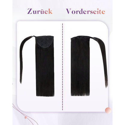 Echthaar Zopfverlängerung Schwarz 40cm