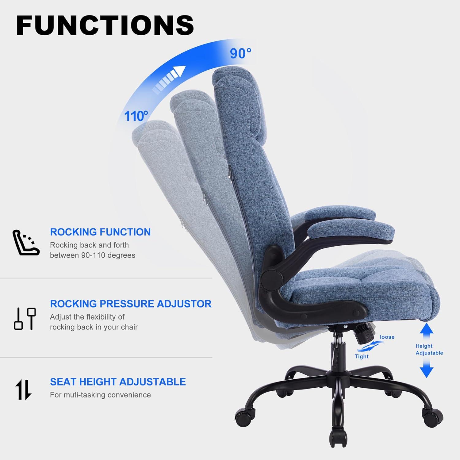 Ergonomischer Chefsessel Stoff 150KG Belastbarkeit Blau