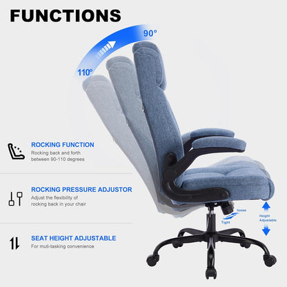 Ergonomischer Chefsessel Stoff 150KG Belastbarkeit Blau