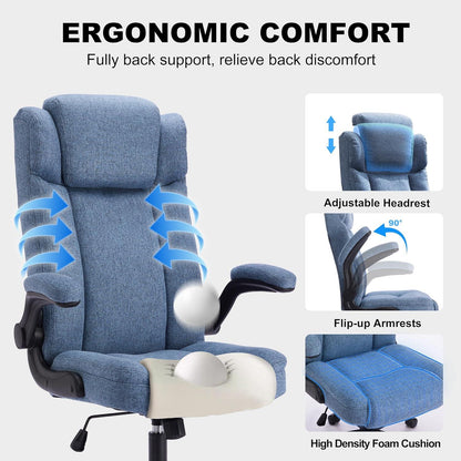 Ergonomischer Bürostuhl Blau Stoff 150KG Belastbarkeit Schaukeln Armlehnen