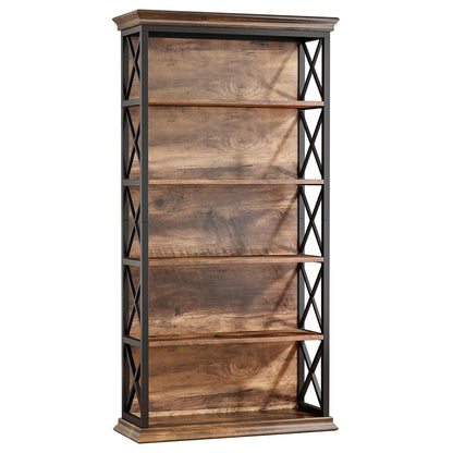 6-stöckiges Bücherregal Holz mit Metallrahmen – Industrie-Design Braun