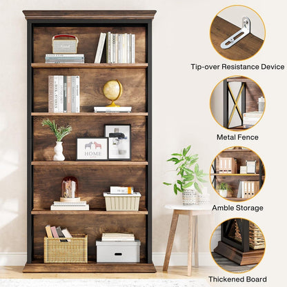 6-stöckiges Bücherregal Holz mit Metallrahmen – Industrie-Design Braun