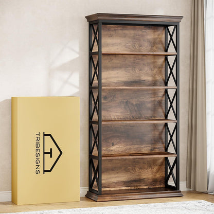 6-stöckiges Bücherregal Holz mit Metallrahmen – Industrie-Design Braun
