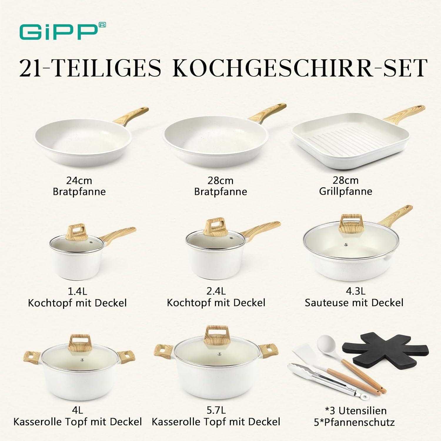 GiPP Granit Topfset 21tlg. Antihaftbeschichtet Induktion