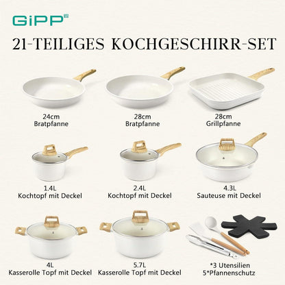 GiPP Granit Topfset 21tlg. Antihaftbeschichtet Induktion