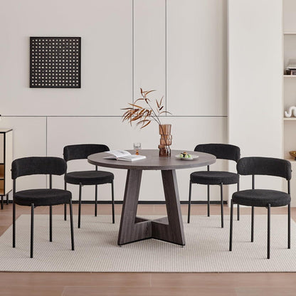 6er Set Esszimmerstühle Teddy-Samt Schwarz Modern