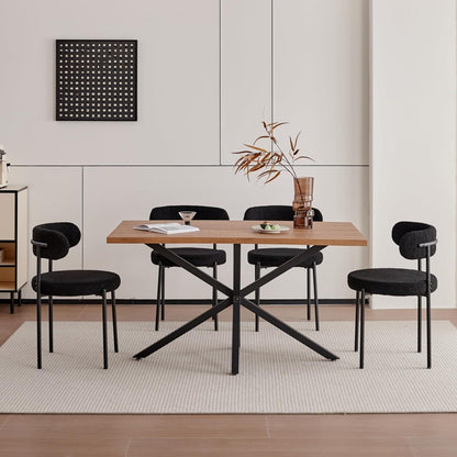 6er Set Esszimmerstühle Teddy-Samt Schwarz Modern