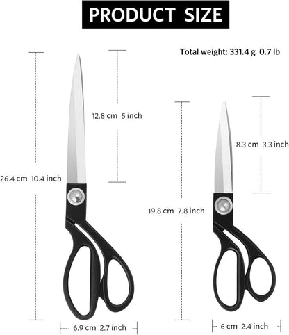 Professionelle Edelstahl Nähschere für Stoff und Papier 20cm+26cm Schwarz