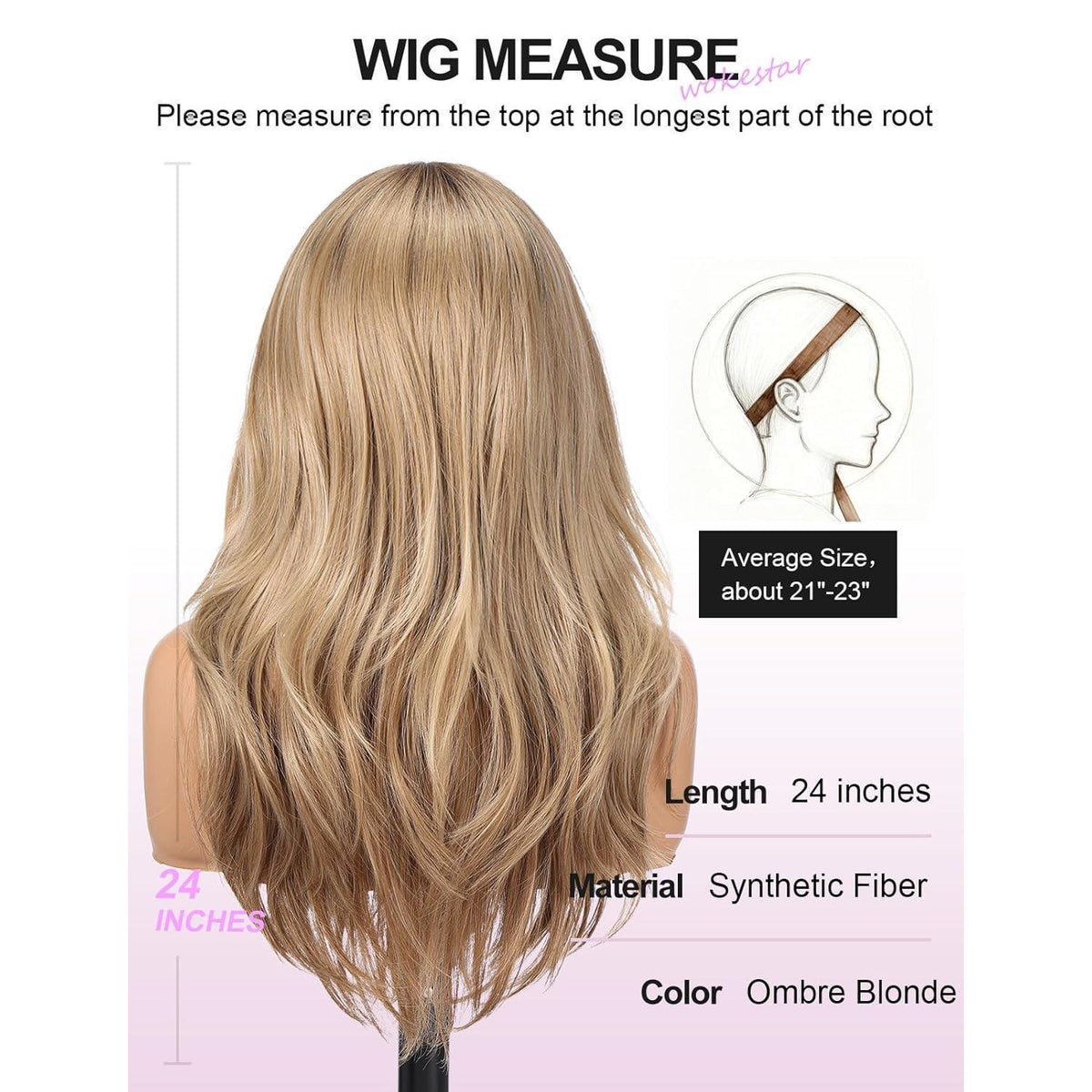 Lange Ombre Blonde Perücke mit Fransen – Synthetisch & Hitzebeständig