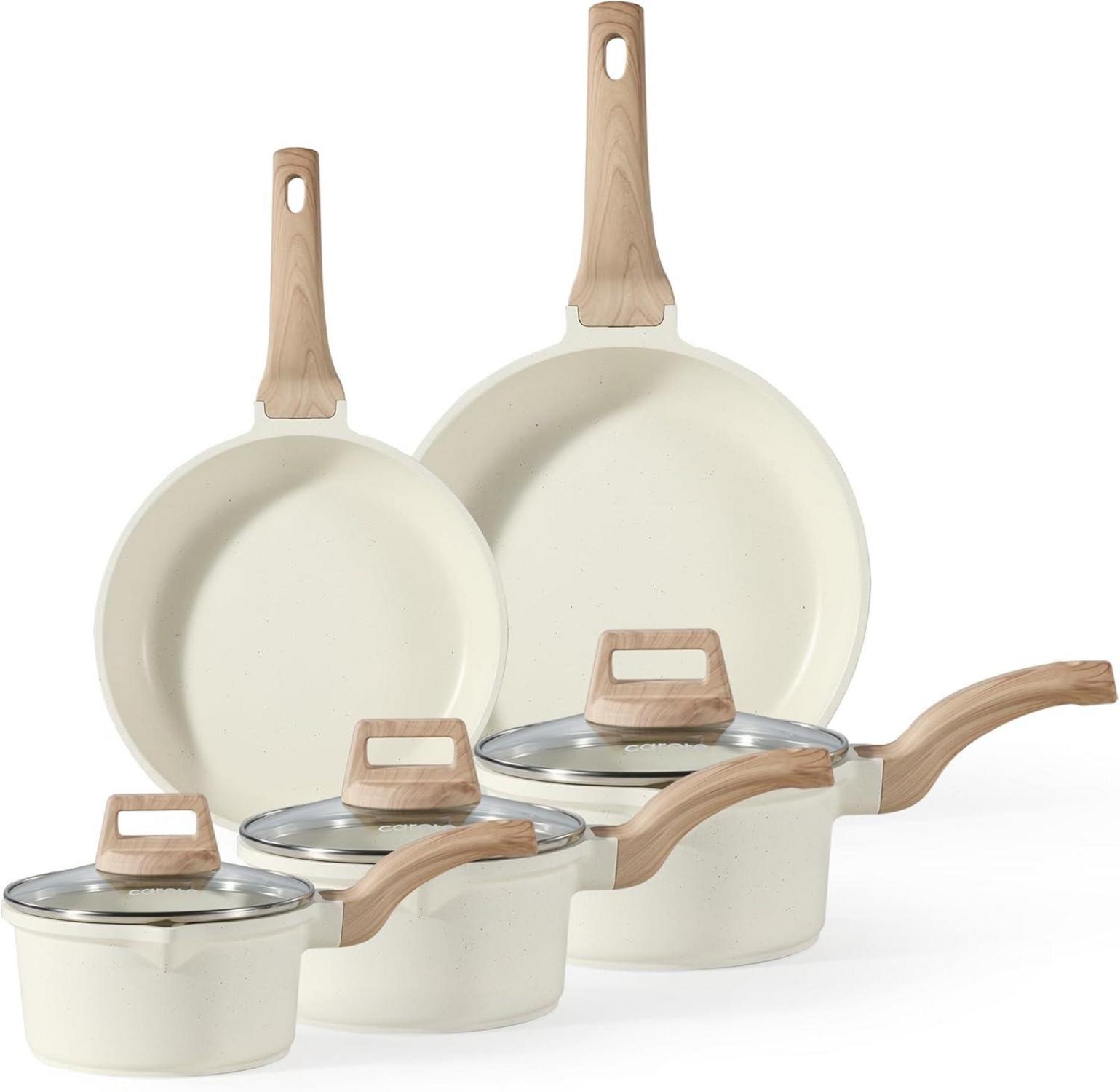 Antihaft-Pfannen-Set Weißgranit Induktion Bratpfannen-Set 8-teilig