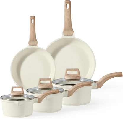 Antihaft-Pfannen-Set Weißgranit Induktion Bratpfannen-Set 8-teilig