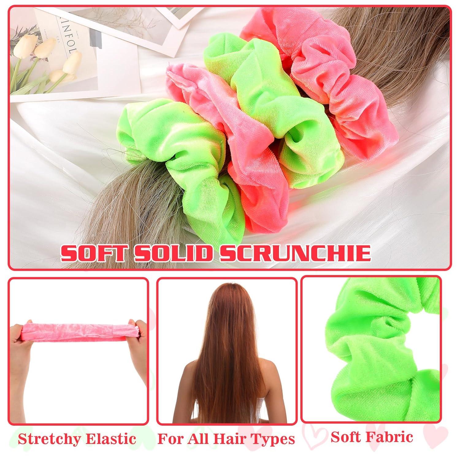 Ouligay Neon Haargummi Scrunchie Samt Damen 4 Stück