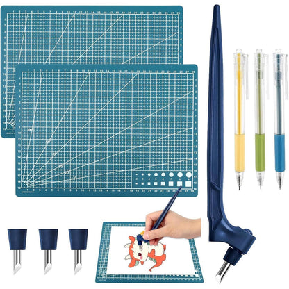9-teiliges Bastelmesser Set mit Schneidematte & Aquarellstiften