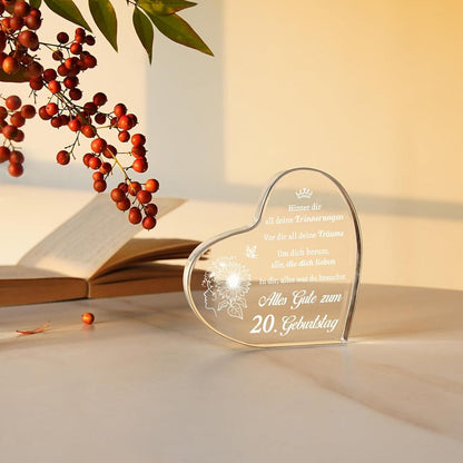 Acryl Herz Tischdeko 20. Geburtstag - Geschenk für Frau