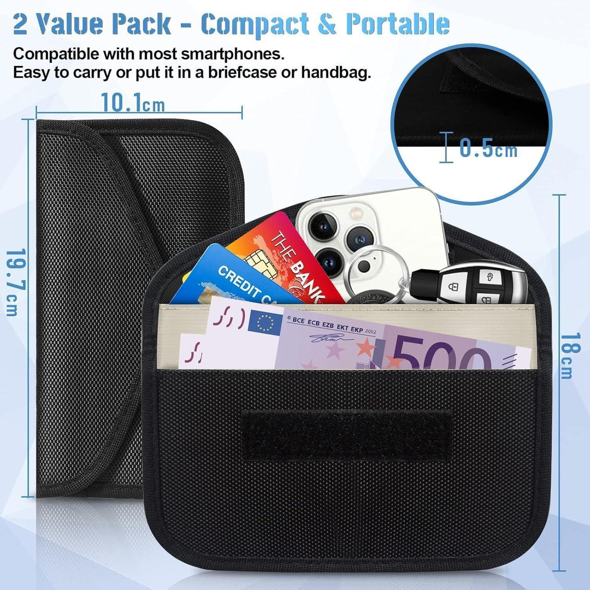 Faraday Tasche Handy 2er Set – Signalblocker Anti-Tracking RFID
