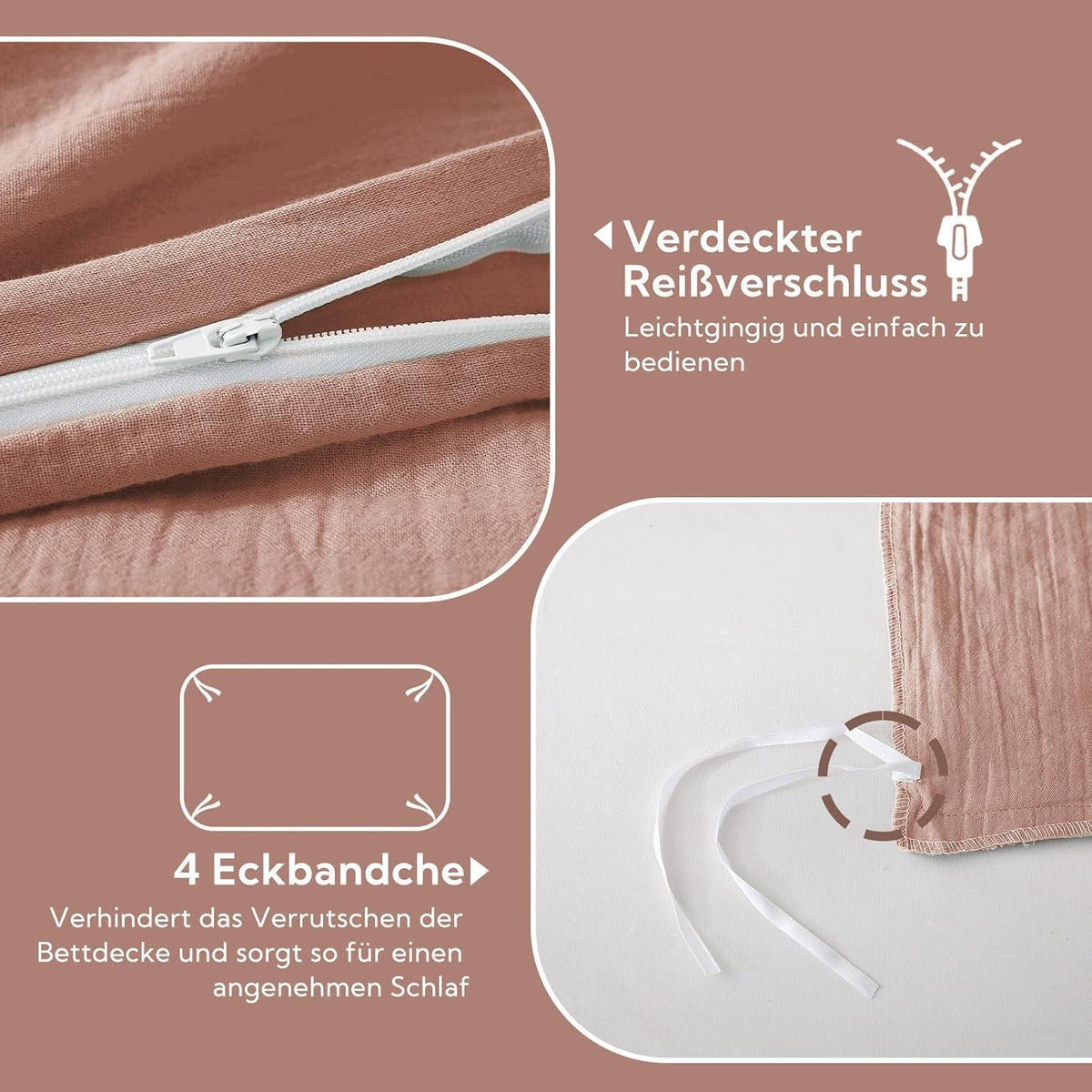 Doppelmuslin Bettwäsche 220x240 cm Baumwolle Grapefruit mit Kissenbezügen