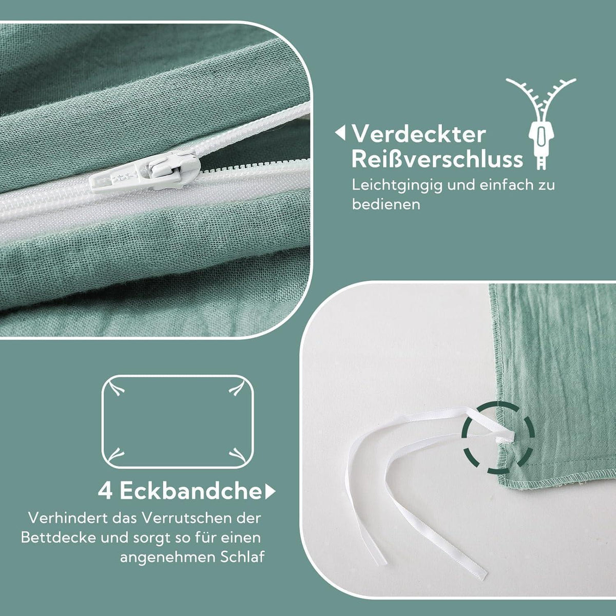 Bettwäsche-Set Baumwolle Doppeltes Musselin 135x200 cm Beangreen