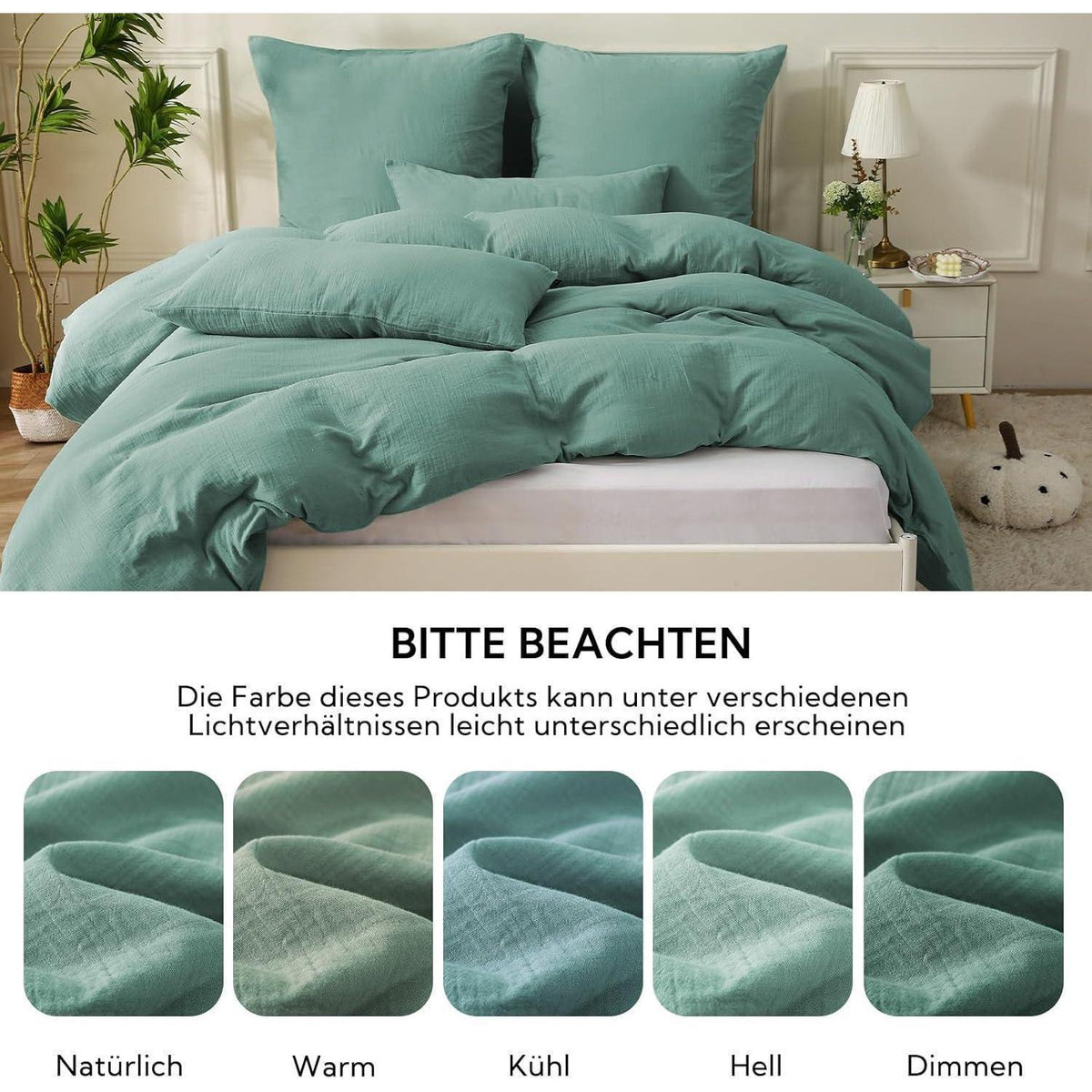 Bettwäsche-Set Baumwolle Doppeltes Musselin 135x200 cm Beangreen