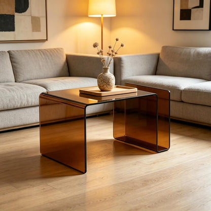 Glas Beistelltisch S-Form Braun – Nachttisch Wohnzimmer Schlafzimmer