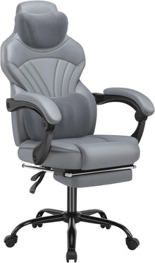 Ergonomischer Gaming Stuhl mit Fußstütze und Lendenkissen, Grau