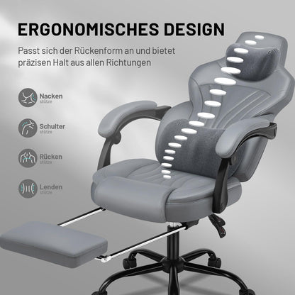 Ergonomischer Gaming Stuhl mit Verbindungsarmlehnen, Kopfstütze und