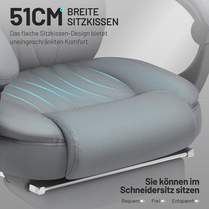 Ergonomischer Gaming Stuhl mit Verbindungsarmlehnen, Fußstütze, Grau