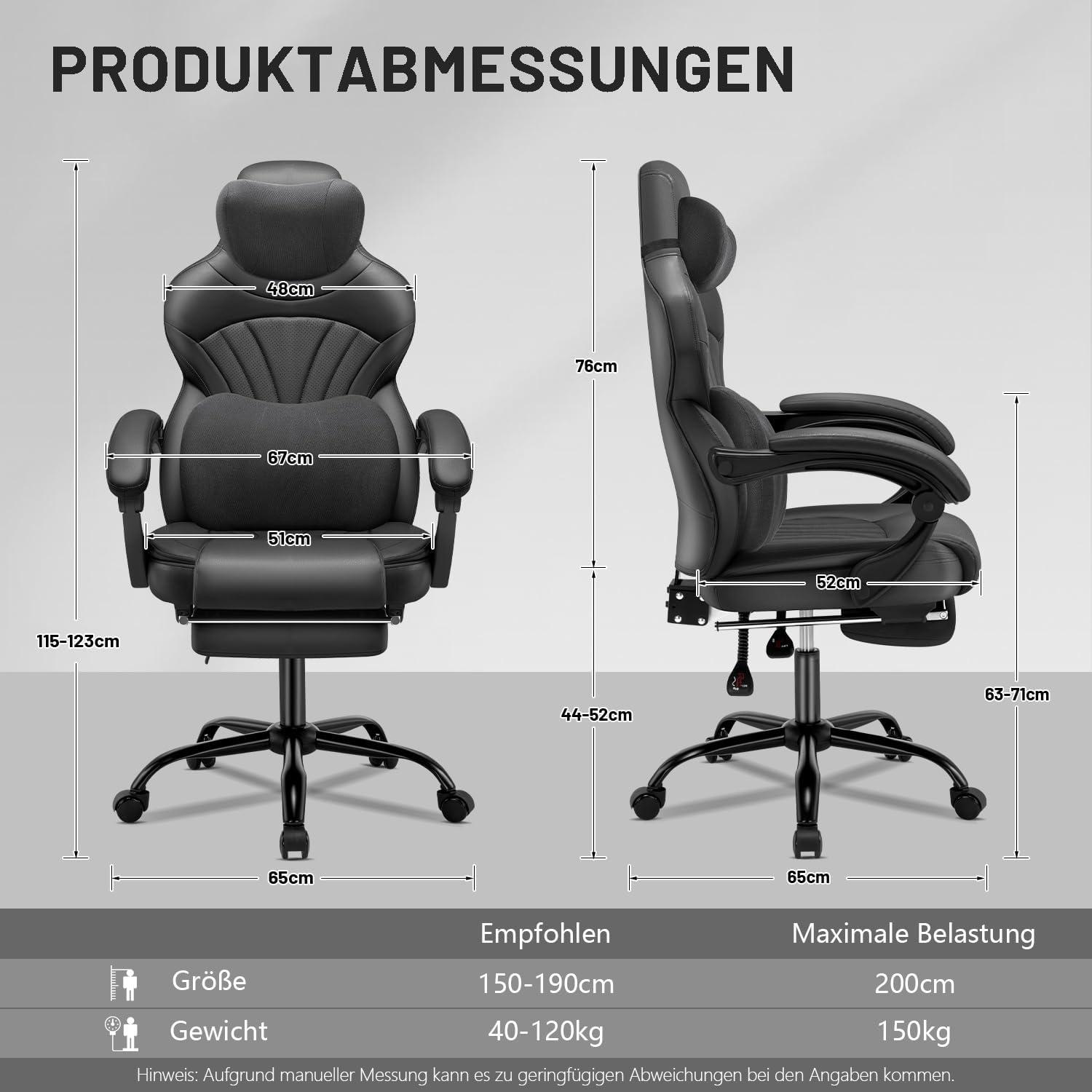 Ergonomischer Gaming Stuhl mit Fußstütze und Lendenkissen