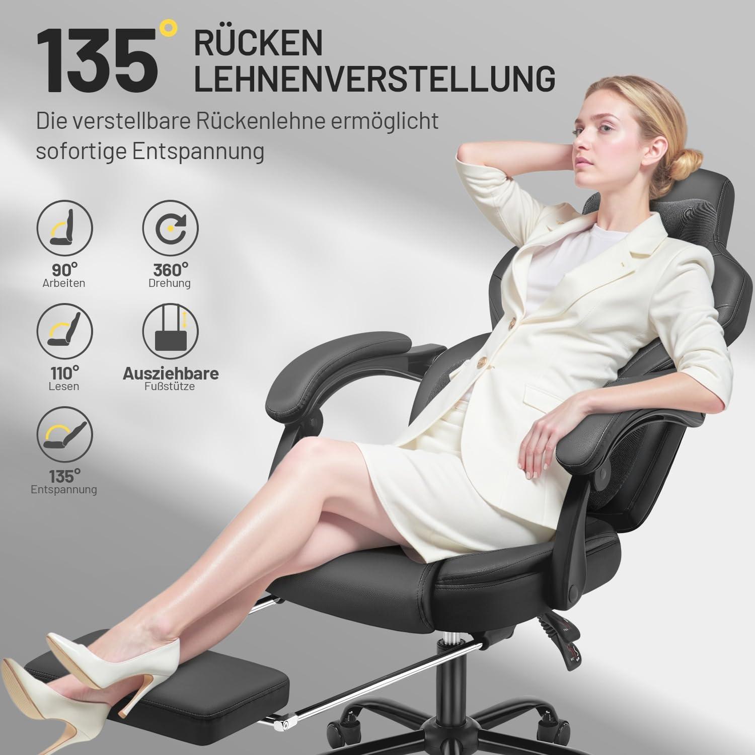 Ergonomischer Gaming Schreibtischstuhl Bürostuhl Schwarz 150 kg Belastbarkeit