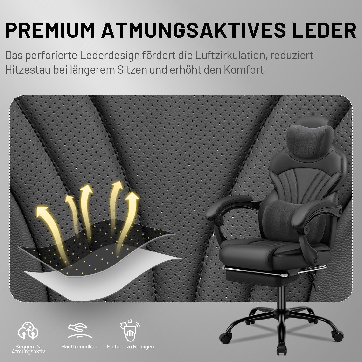 Ergonomischer Gaming Schreibtischstuhl Bürostuhl Schwarz 150 kg Belastbarkeit