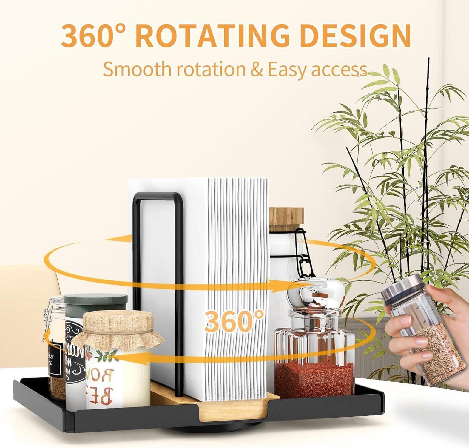 Drehbarer Serviettenhalter Schwarz Metall Holz Caddy Salz