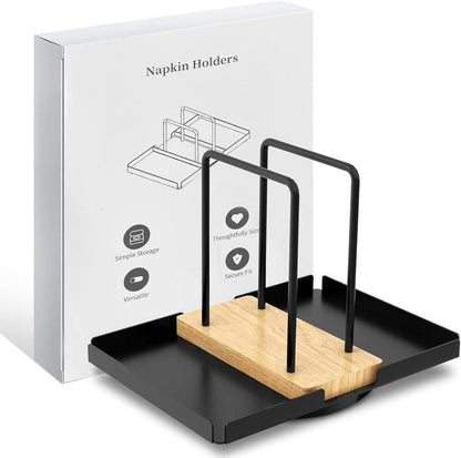 Serviettenhalter Schwarz Metall Holz drehbarer Caddy für Salz Pfeffer