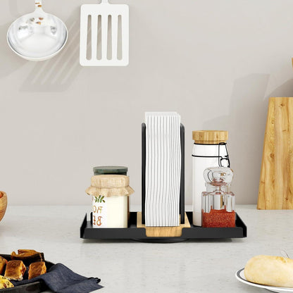 Serviettenhalter Schwarz Metall Holz Caddy Salz Pfeffer Tisch Küchenzubehör