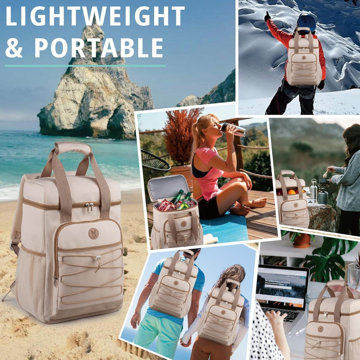 Isolierter Kühlrucksack – Groß, Auslaufsicher, Beige