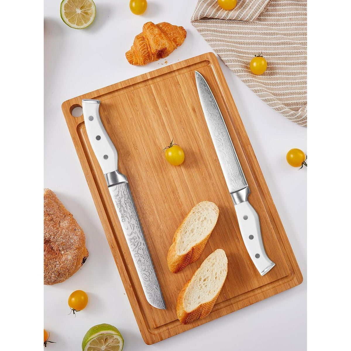 Messerblock Set 14-teilig mit Selbstschärfer, Edelstahl, Holzblock Weiß