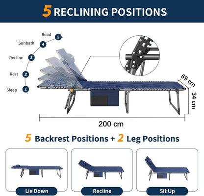 Klappbare Campingliege mit 5-fach verstellbarer Rückenlehne
