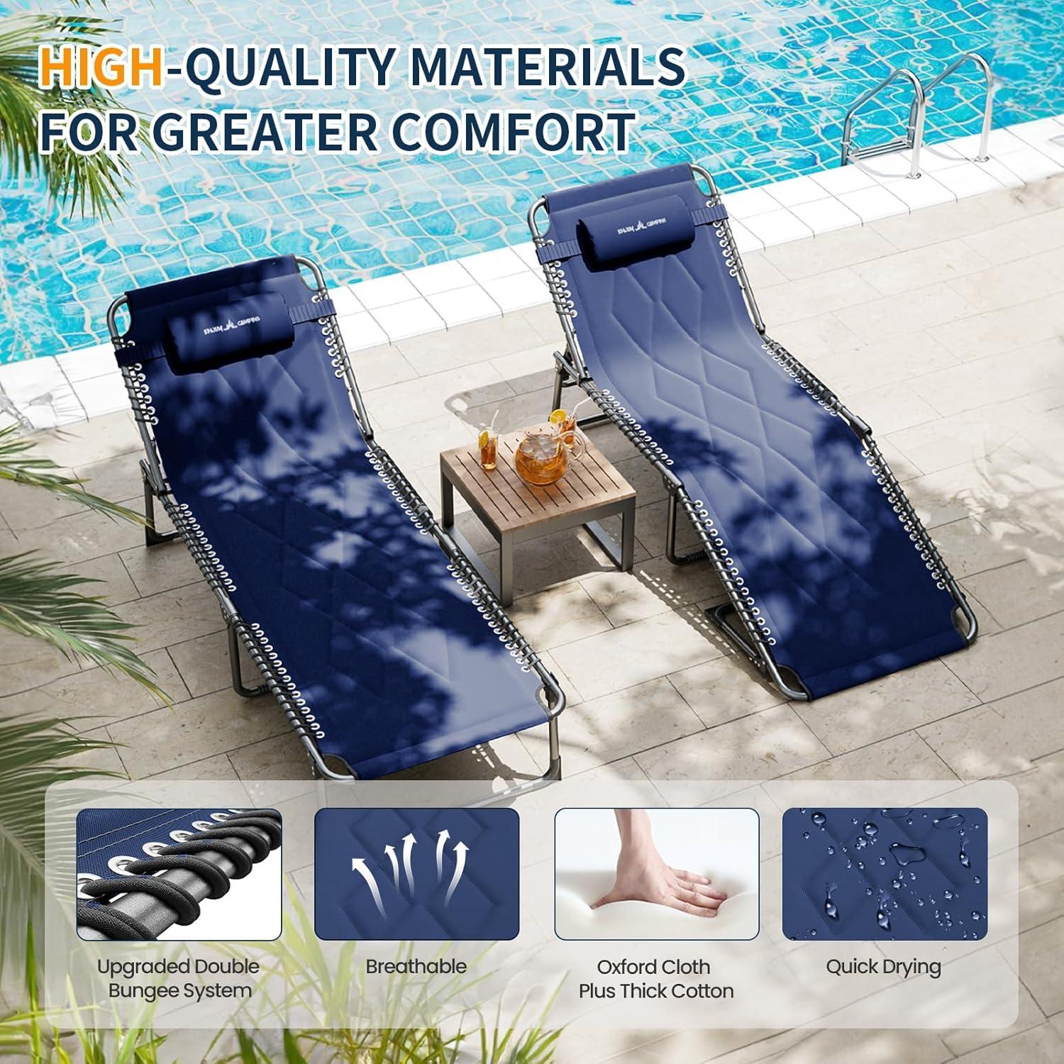 Faltbarer Camping Liegestuhl mit Verstellbarer Rückenlehne, Navy