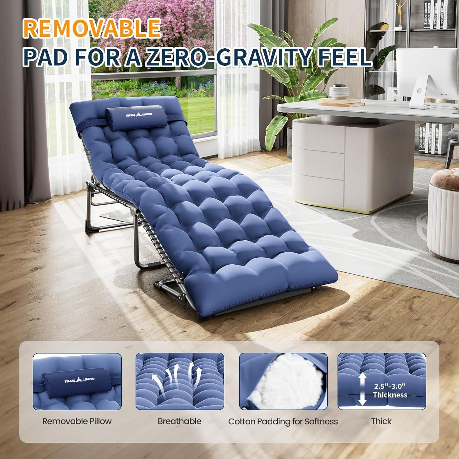 Klappbarer Camping Liegestuhl mit verstellbarer Rückenlehne und Auflage - Navy